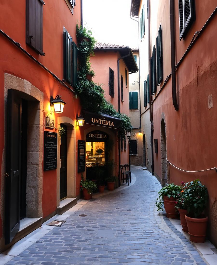 Vicolo del centro storico con l'ingresso dell'osteria